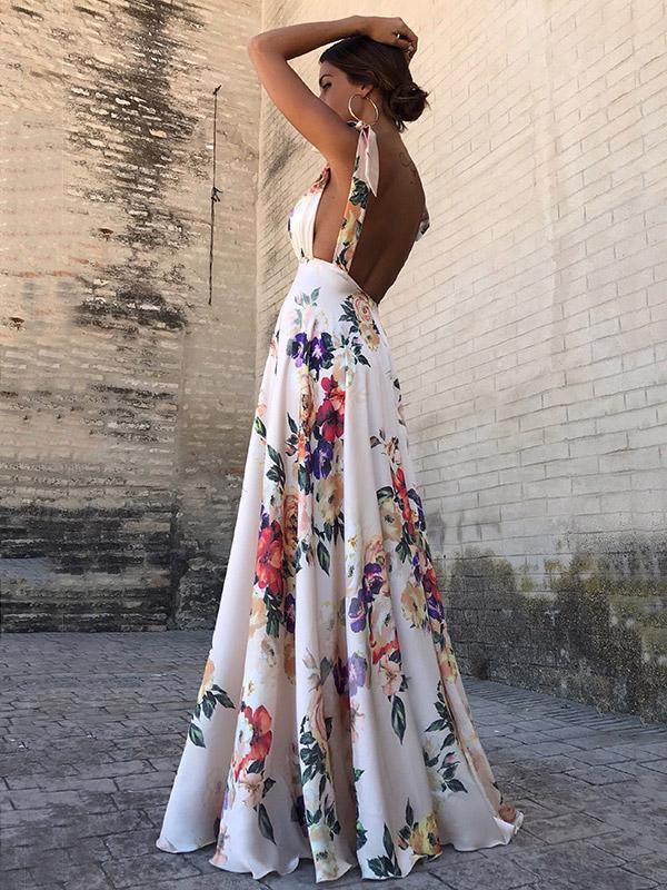 Flower Backless Bohemia Maxi Long Dress