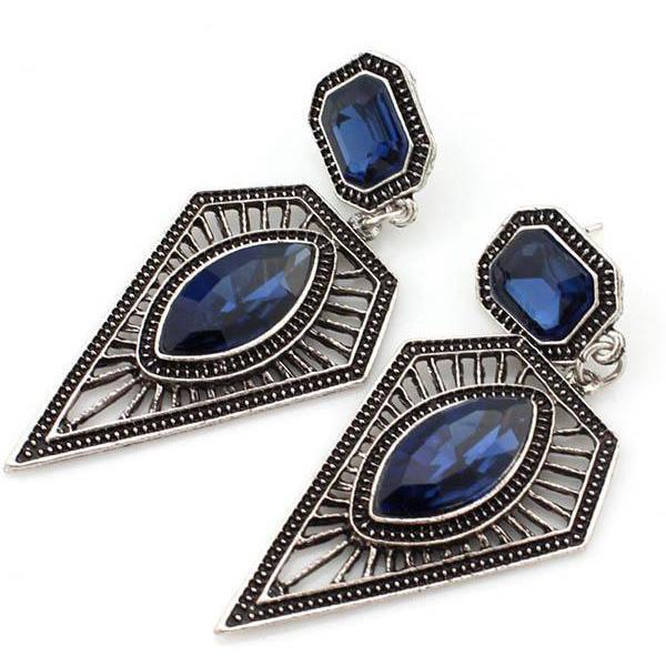 Bohemian Vintage Ethnic Earrings Triangle Water Drops Gemstone Earrings