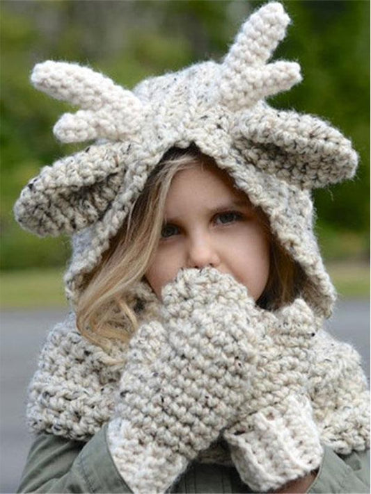 Super Cute Knitted Elk Single Button Hat Glove Accessories