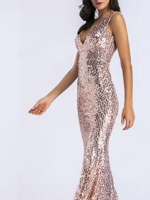 Gold Sequins V-Neck Sexy Dress