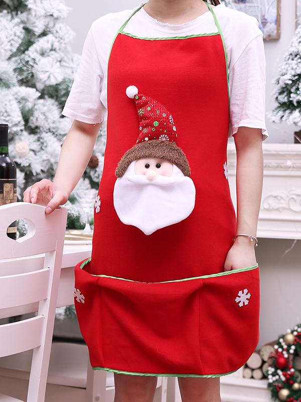 Holiday Santa Snowman Kitchen Cooking Red Christmas Apron