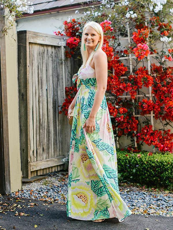 Print Spaghetti Strap Split Bohemia Maxi Dress