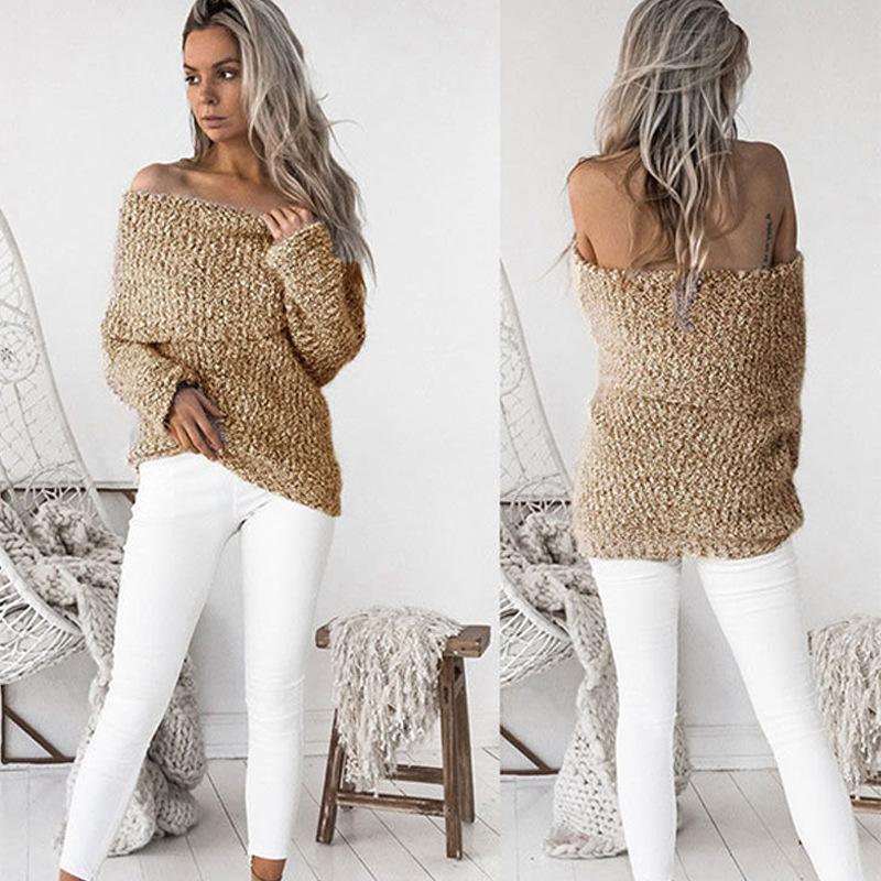 Knit Off Shoulder Long Sleeve Tops Sweater