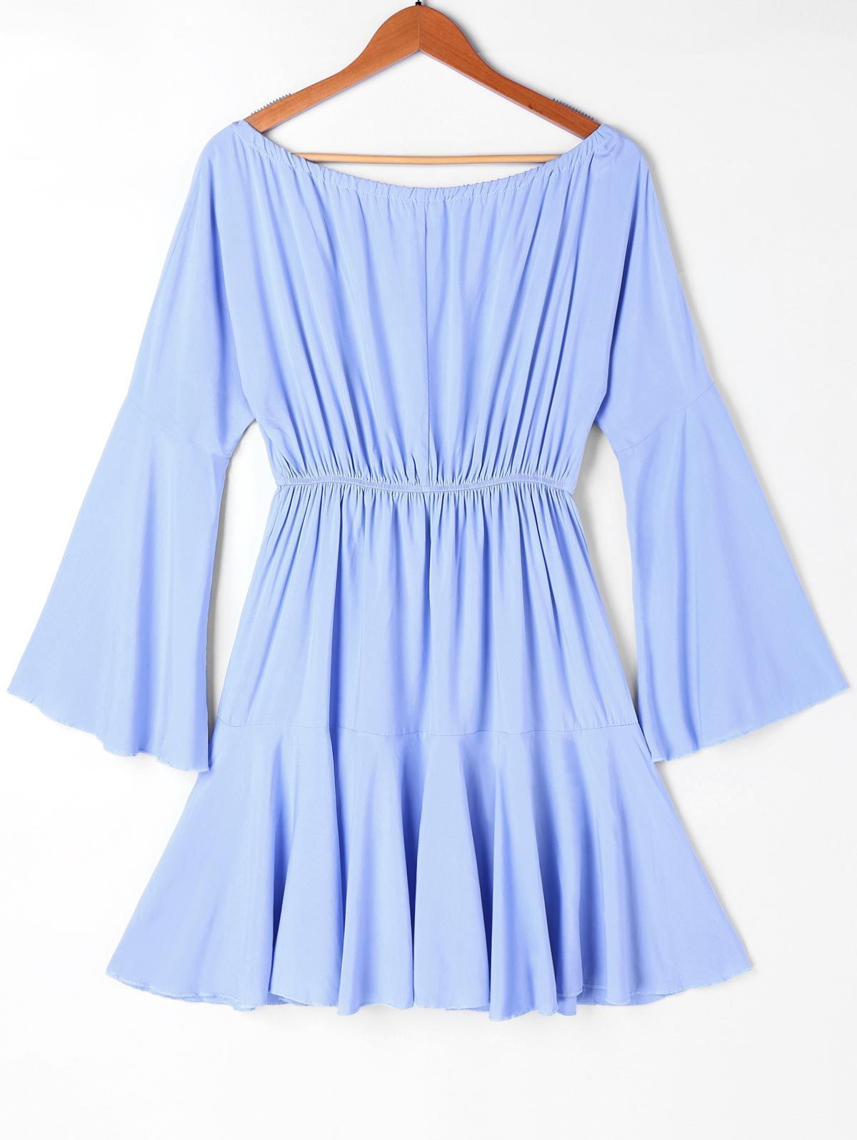 Off Shoulder Long Sleeve Embroidered Short Mini Dress