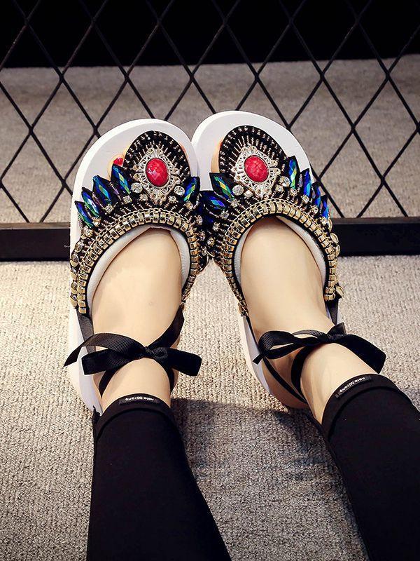 Bohemian Slipper Jewelry Vintage National Clip Toe Shoes