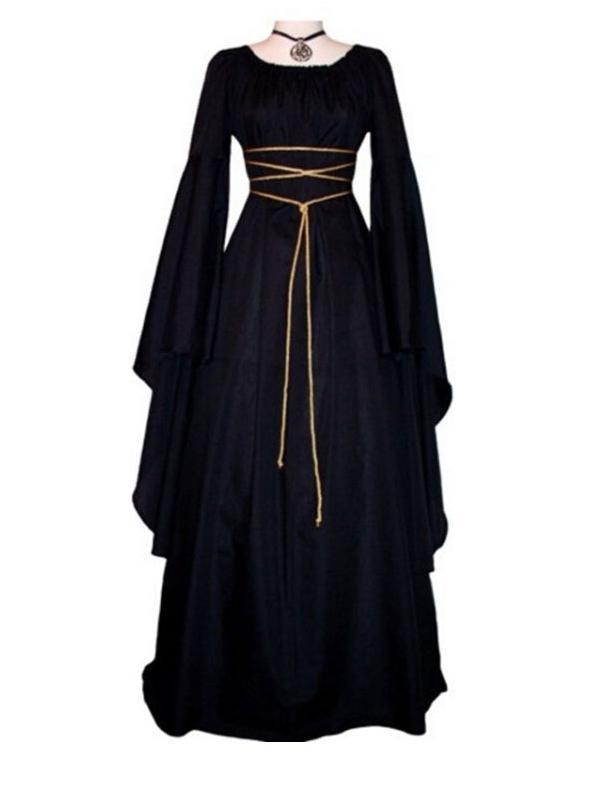 Halloween Solid Color Round Neck Long Sleeve Maxi Dress