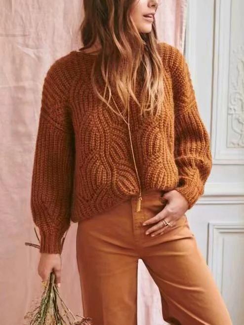 Knit Solid Color Long Sleeve Winter Sweater