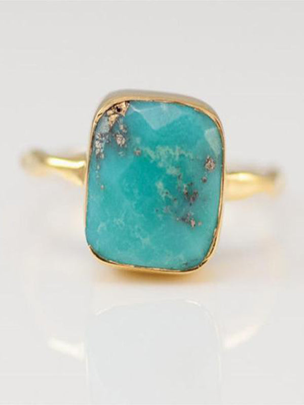 Natural Square Green Blue Stone Bohemia Style Gold Color Rings