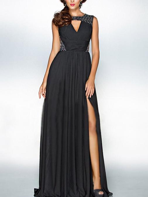 2018 Chiffon Sleeveless Split Evening Party Maxi Dress