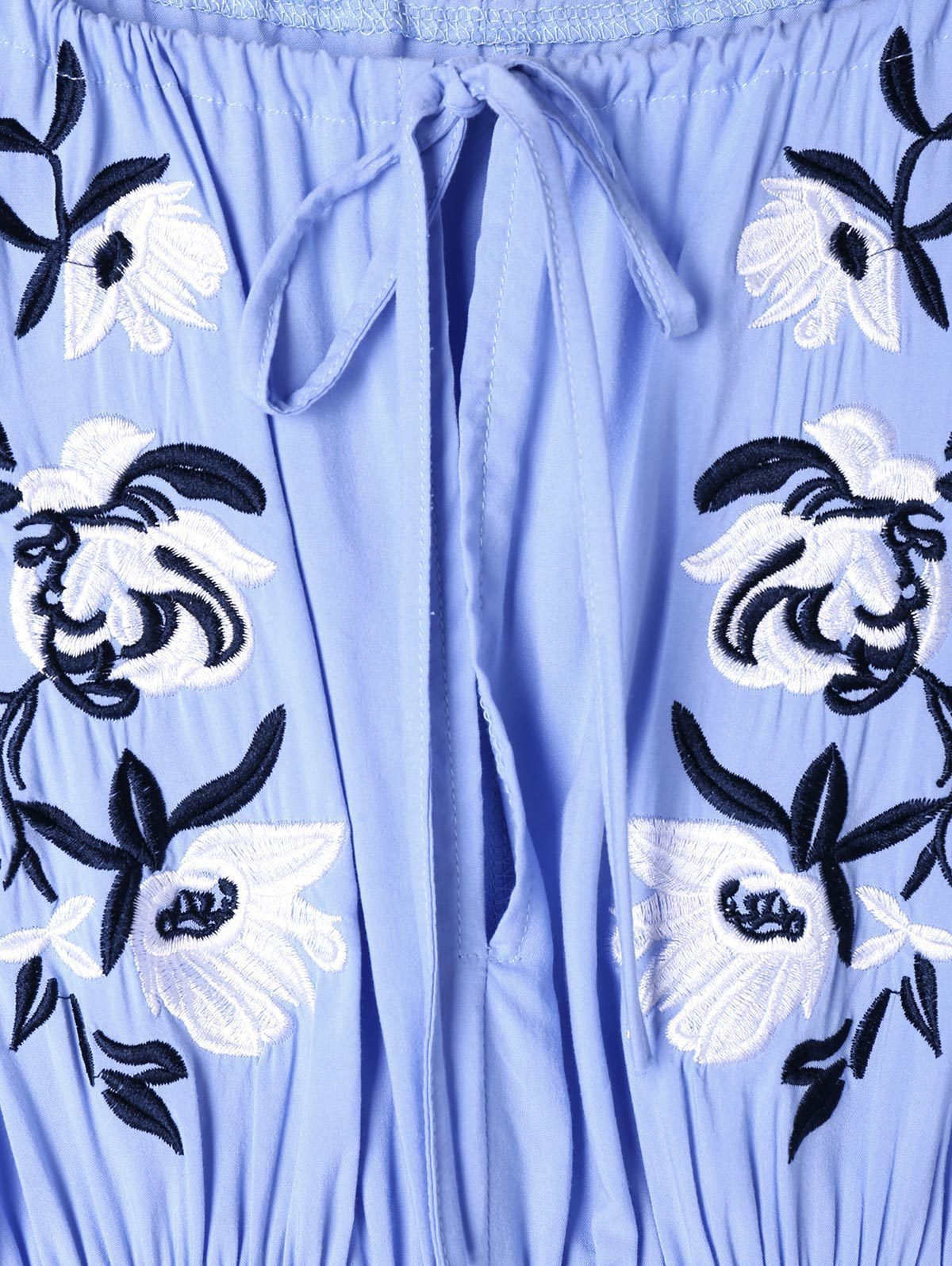 Off Shoulder Long Sleeve Embroidered Short Mini Dress