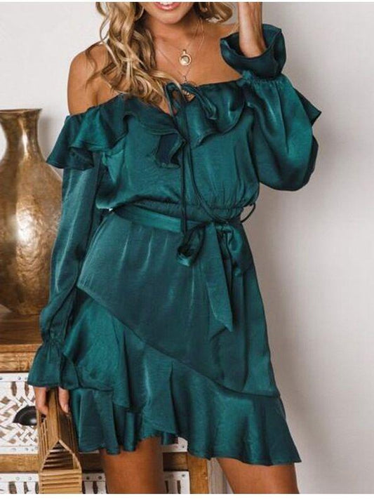 Elegant Off-the-shoulder Belted Slim Sexy Dress