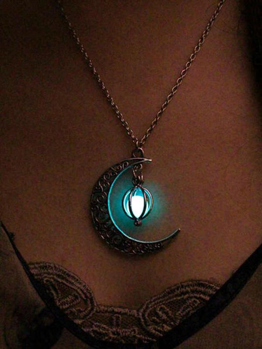 Halloween Hollow Moon Luminous Pendant Necklace