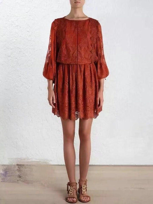 New Summer Hollow Back Cross Batwing Sleeve Mini Dress