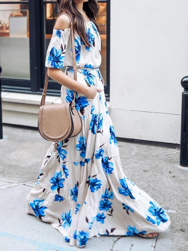 Boho Off Shoulder Side Slit Beach Long Maxi Dress