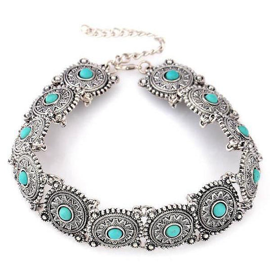 Europe Personality Short Paragraph Retro Turquoise Necklace