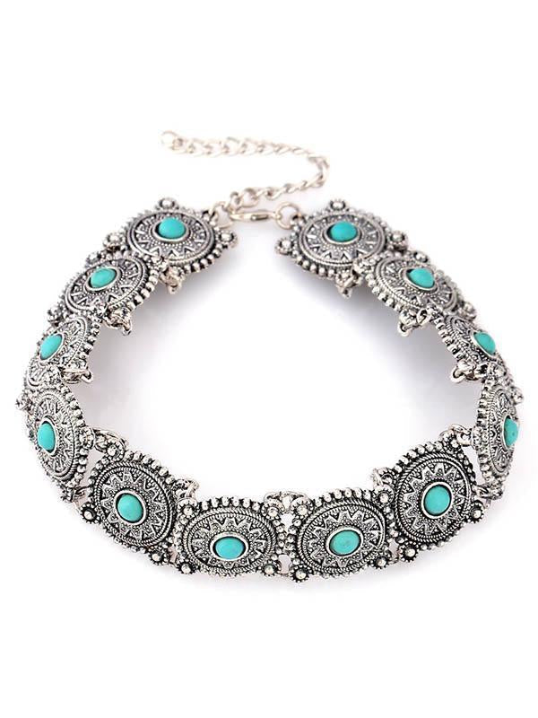 Europe Personality Short Paragraph Retro Turquoise Necklace