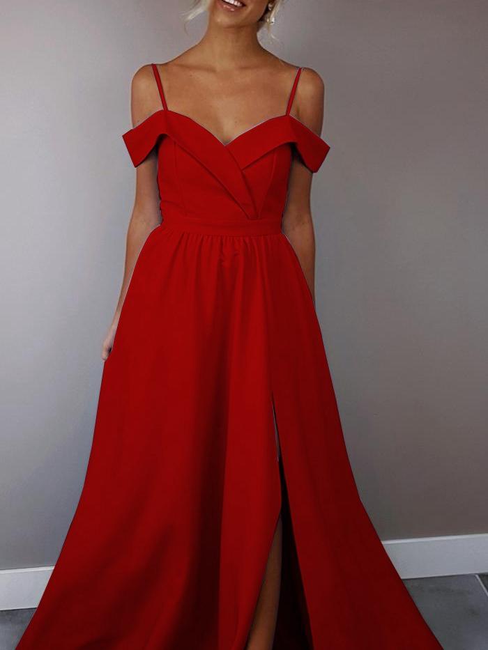 Red Spaghetti Strap Evening Party Maxi Dress