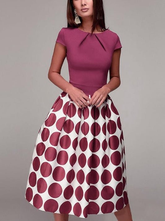 Summer Polka Dot Short Sleeve Evening Midi Dress