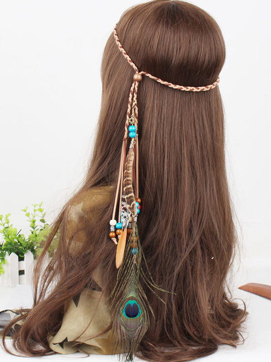 Bohemian Gypsy Handmade Peacock Feathers Beads Headwear Accessories