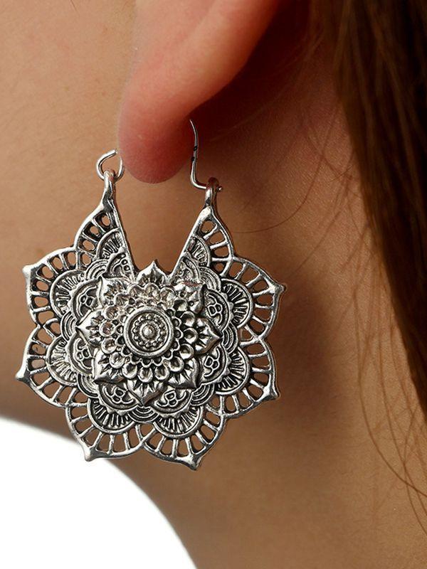 Bohemian Vintage Hollow Alloy Flower Earrings Accessories