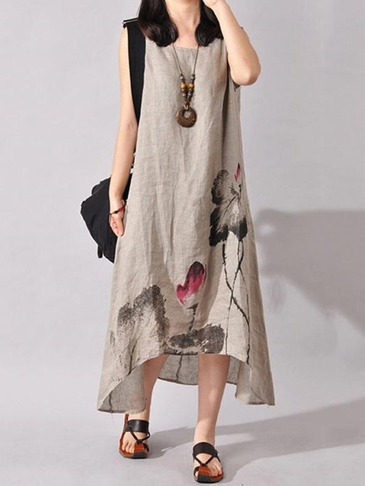 Ink Printed Sleeveless Casual Irregular Dress