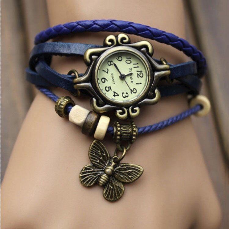 Vintage  Bracelet Women Butterfly Pendant Watch