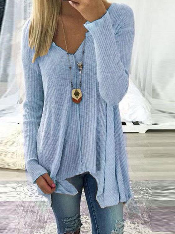 V Neck Long Sleeve Irregular T Shirt Tops