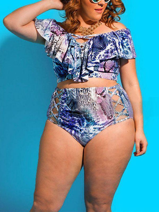 Solid Color Print Plus Size Swimsuit Bikini