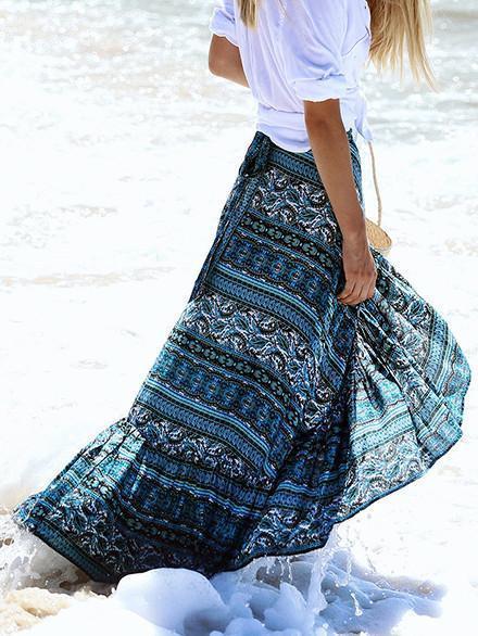 Print Bohemia High Waist Irregular Skirt