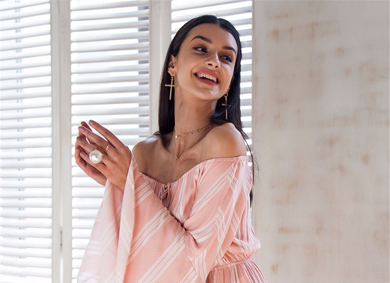 Off Shoulder Long Sleeve Embroidered Short Mini Dress