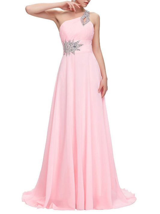 Sleeveless One Shoulder Evening Maxi Dress