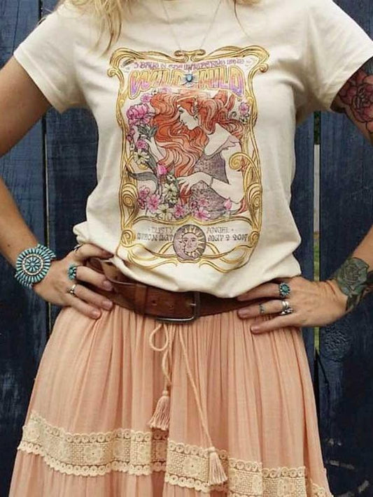 Boho Casual Mermaid Wild Child O-Neck Short Sleeve Summer Shirts Top