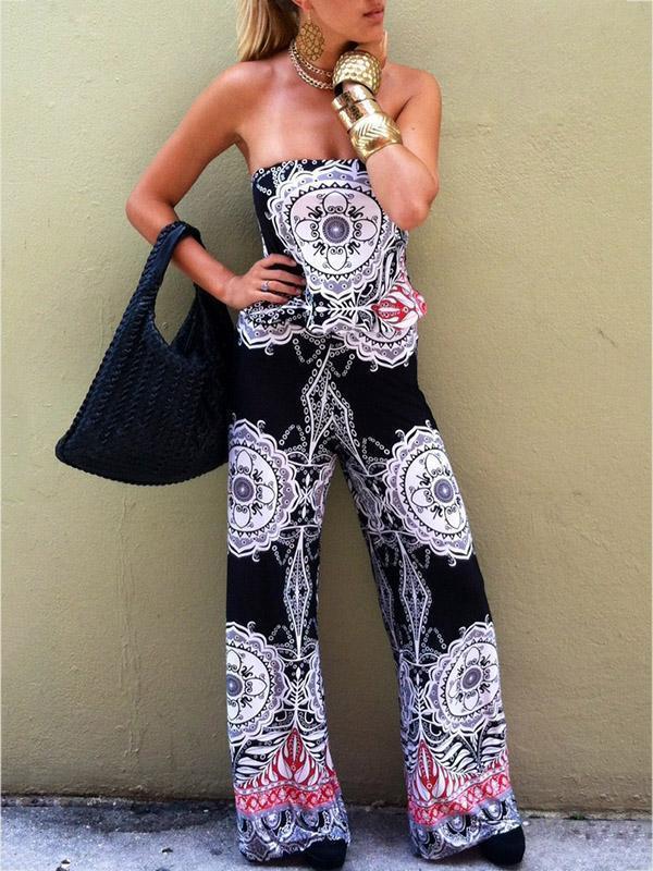 Print Off Shoulder Backless Jumpsuit Rompers