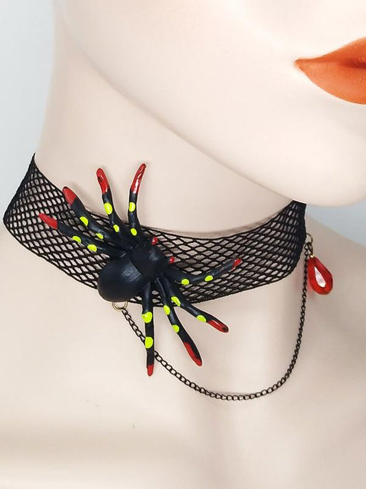 Halloween Black Spider Lace Necklace