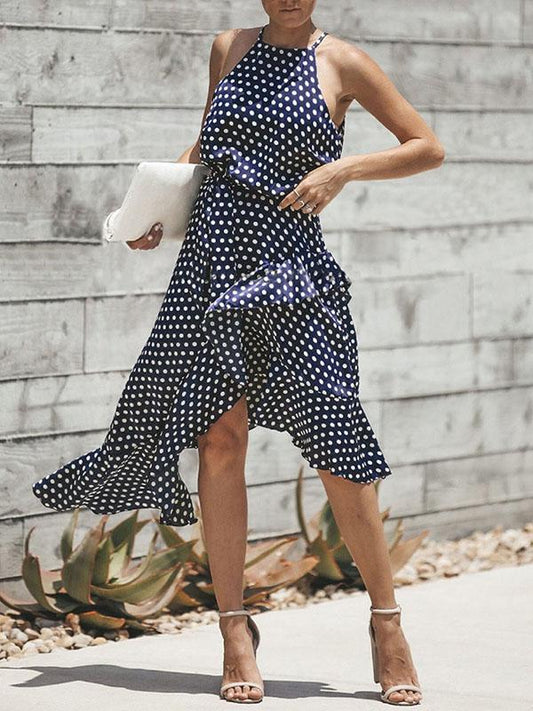 Sexy Summer Halter Neck Polka Dot Irregular Sundress