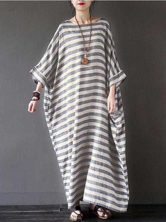 Stripe Loose Plus Size Casual Maxi Dress