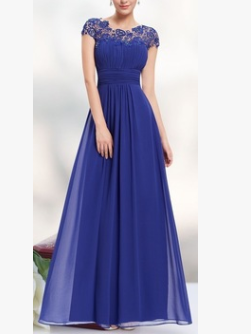 Round Neck Short Sleeve Evening Gown Maxi Dress