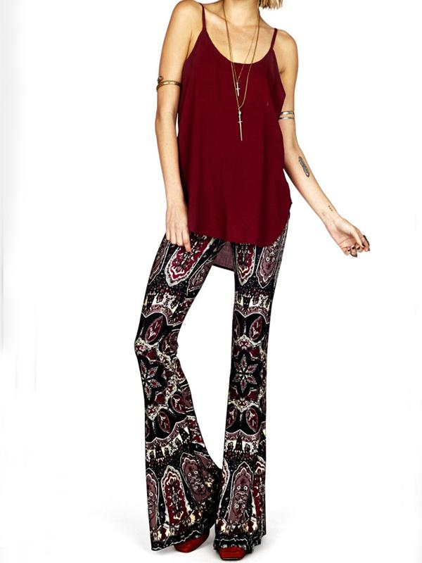 Bohemian Style Wide Leg Elastic Stretch Flare Pants