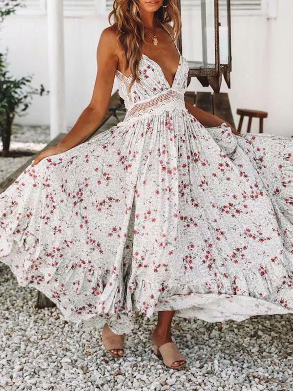 2018 Floral Spaghetti Strap Beach Dress