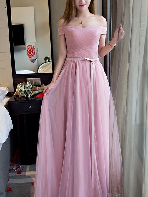 Winter New Bean Paste Color Shoulders Slim Fit Bridesmaid Dress