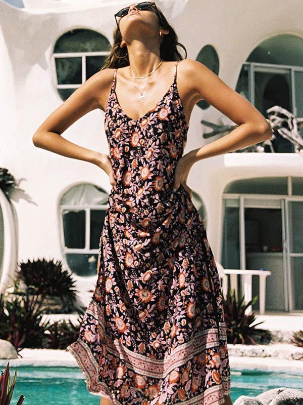 Print Spaghetti Strap Beach Boho Dress