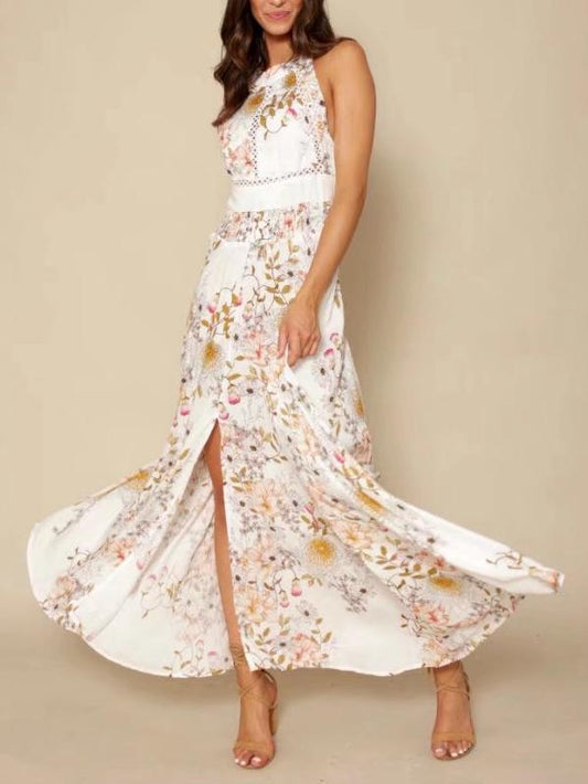 Floral Sleeveless Side Split Beach Maxi Dress