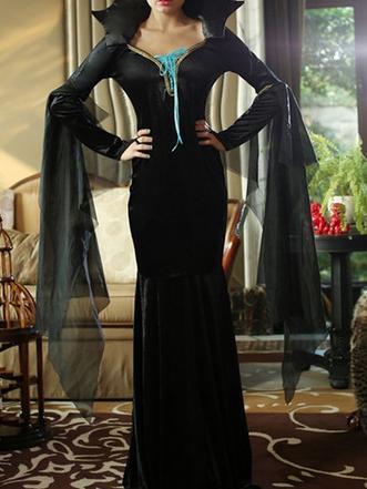 Halloween Black Long Sleeve Witch Maxi Dress