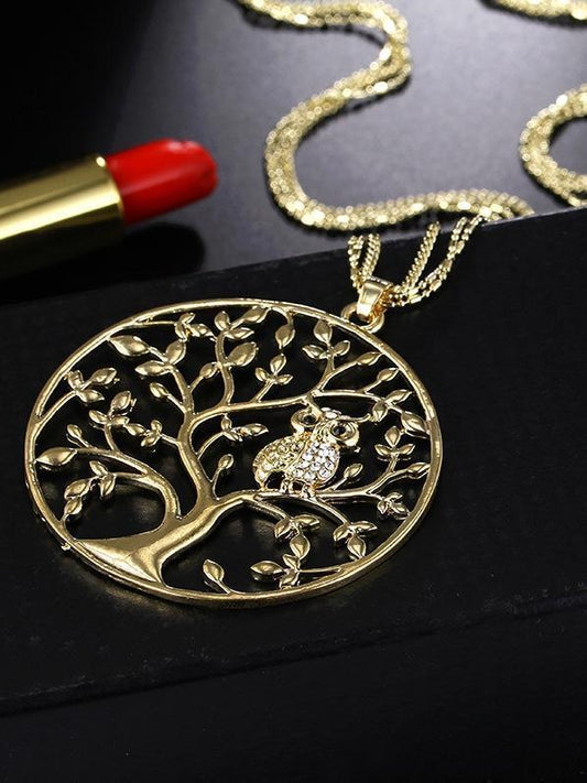 Character Owl Pendant Necklace Creative Life Tree Hollow Sweater Chain Pendant