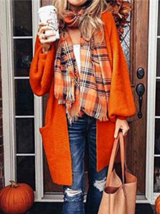 Casual Solid Color Knitted Cardigan Sweater