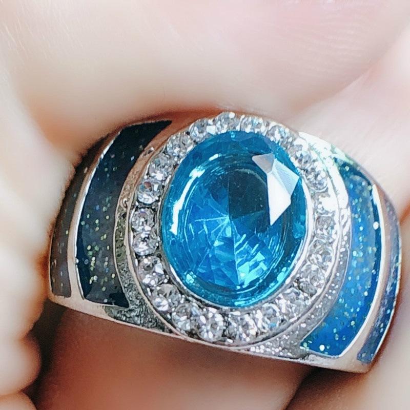 Engagement Blue Rhinestone Silver Jewelry Party Wedding Rings