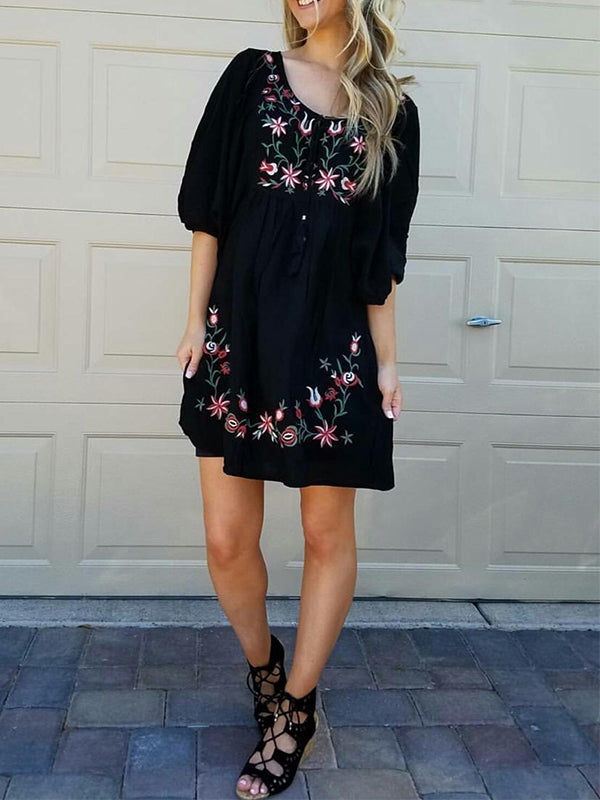 Bohemian Embroidery Floral Mini Dress