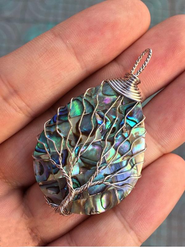 Handmade Natural Abalone Shell Stone Pendant Necklace