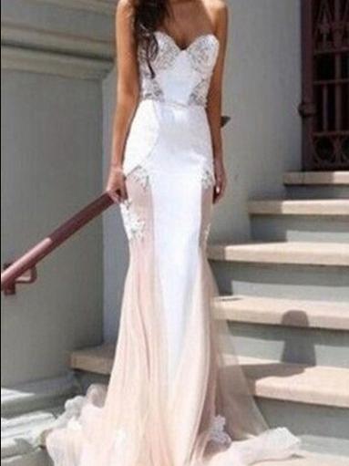 Lace Backless White Evening Party Maxi Dress