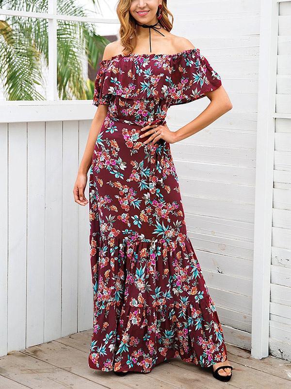 Floral Print Off Shoulder Beach Maxi Dress